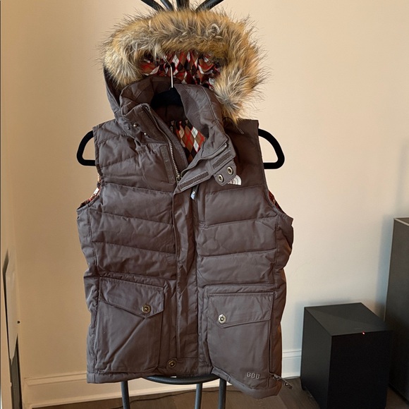 The North Face Vintage Cryptic Recco 600 Down Ski Vest Removable Fur Hood Xs/TP
